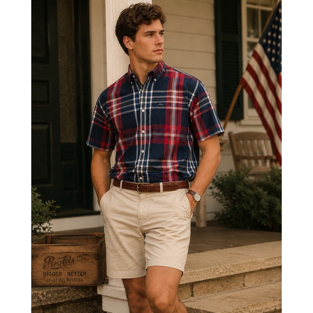 VINTAGE Chaps Ralph Lauren Short Sleeve Shirt Mens Medium Button Down Plaid 90s